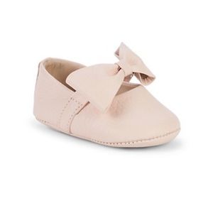 NIB - Elephantito Baby Girl's Pink Leather Bow Ballerina Shoes, US 0 (Newborn)